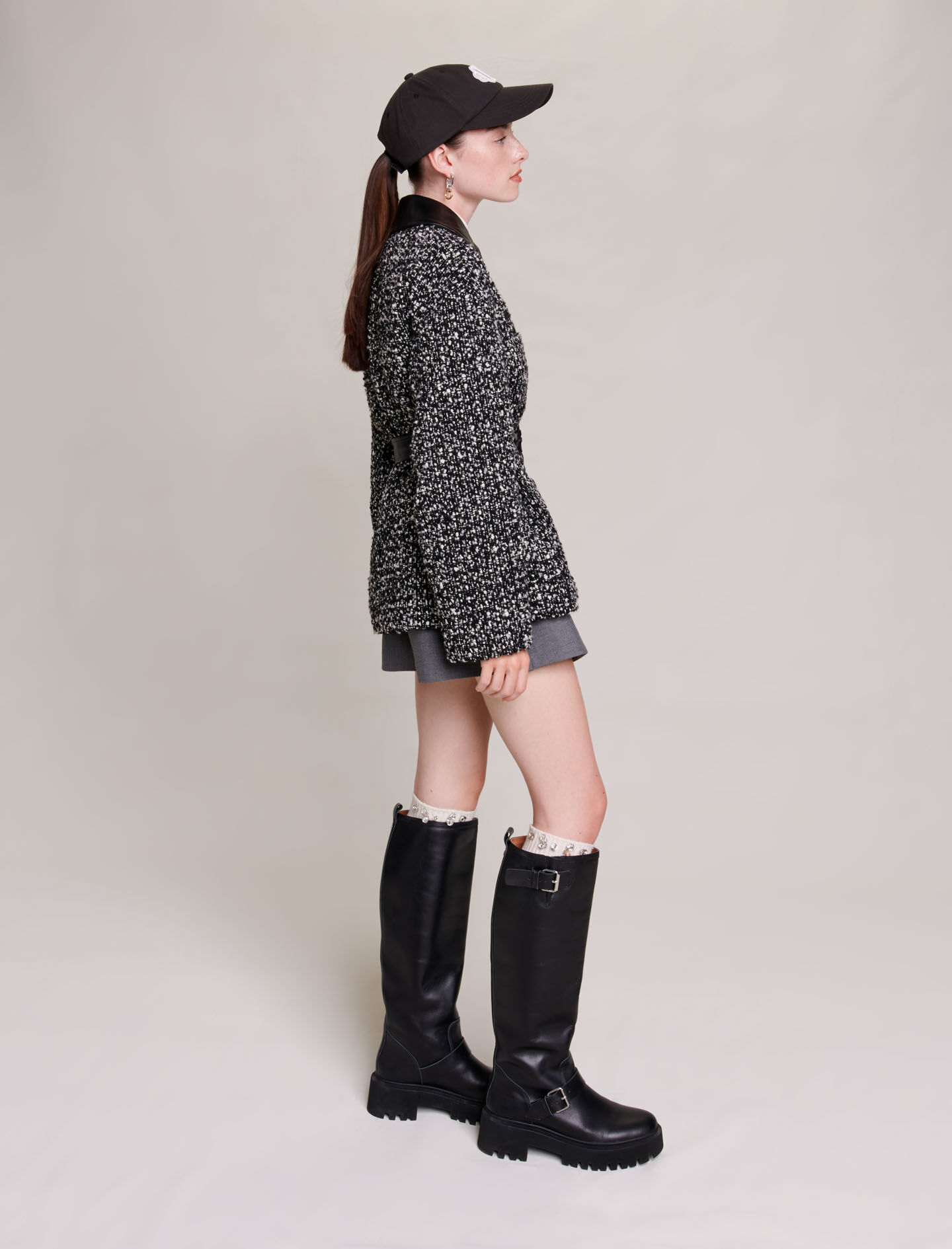 Palton scurt din tweed - Noir/blanc