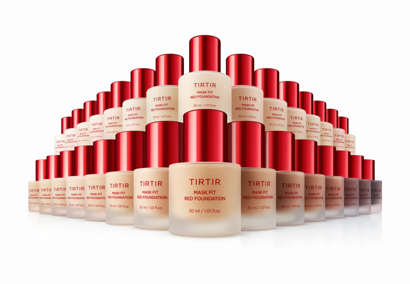 base líquida TIRTIR Mask Fit Red Foundation proporciona luminosidade e hidratação.