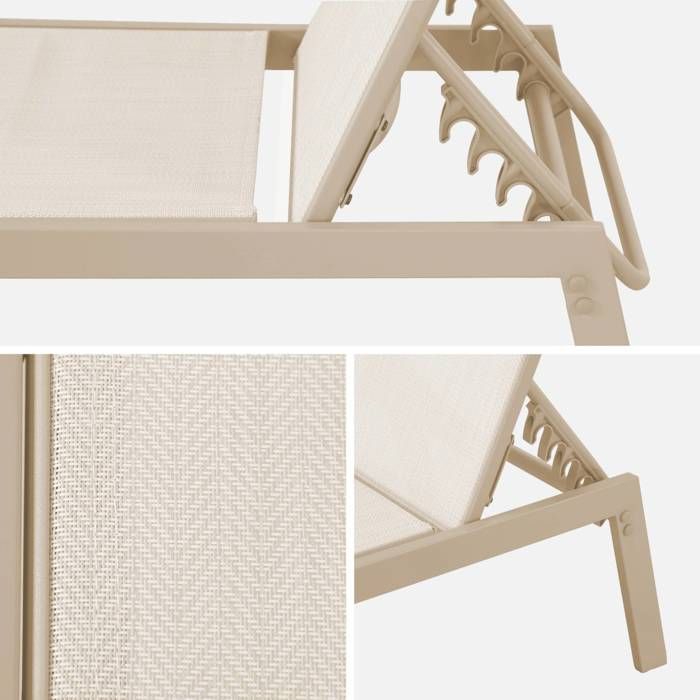 Set di 2 lettini prendisole beige. 5 posizioni. Realizzati in textilene e metallo. FLORA. L155 x P59 x H106 cm