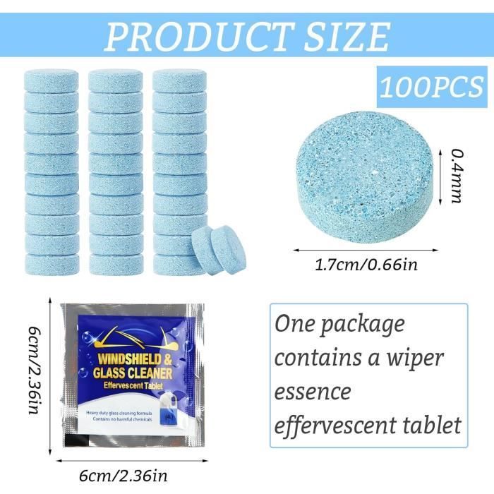 Pack of 100 Windshield Washer Fluid Tablets, Concentrated Windshield Washer Fluid Tablets, 400L Car Windshield Washer Fluid