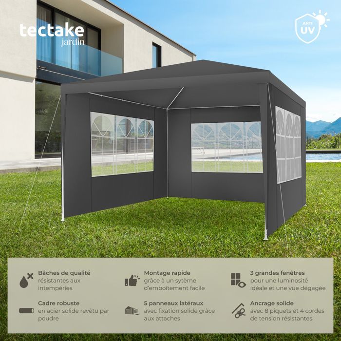 Tonnelle - TECTAKE - Pavillon BARINAS en polyéthylène et en acier 300 x 300 x 250 cm - Gris