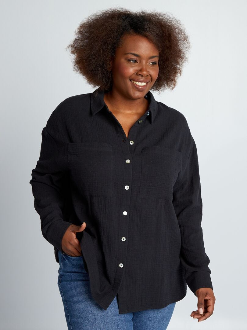 Blusa lisa de gaze de algodão - Preta