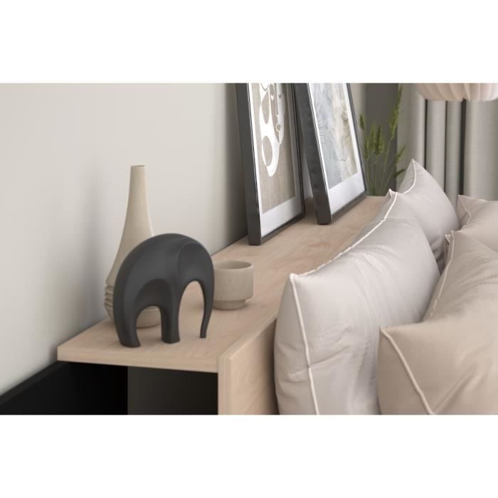 HORN Adult Bed 140 x 190/200 cm - With Storage Drawer - Oak and Black Finish – PARISOT