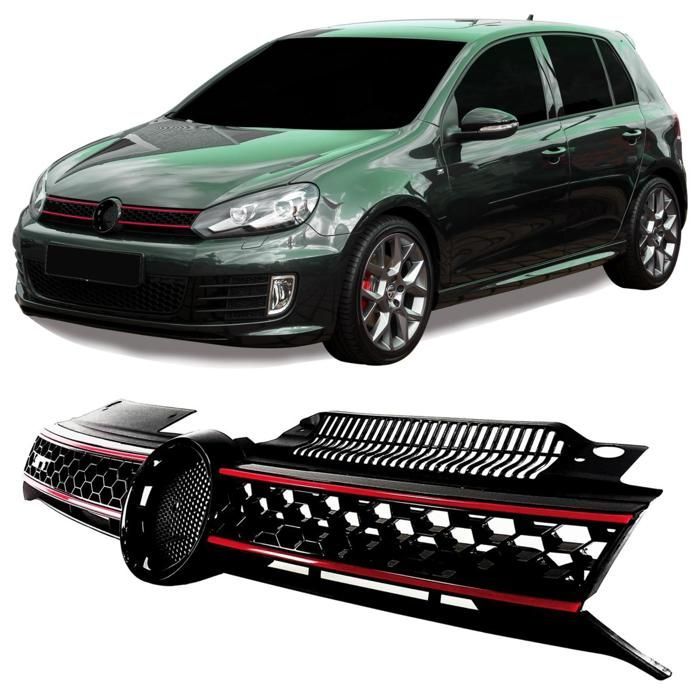Parrilla delantera ABS para VW Golf 6 de 2008 a 2012, color negro y rojo, sin emblema - 41177531