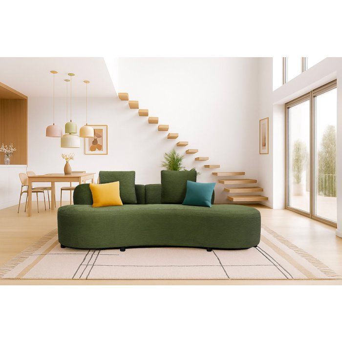Canapé fixe - 4 places - SOPHIE - Tissu Vert - 232 x 94 x 70 cm
