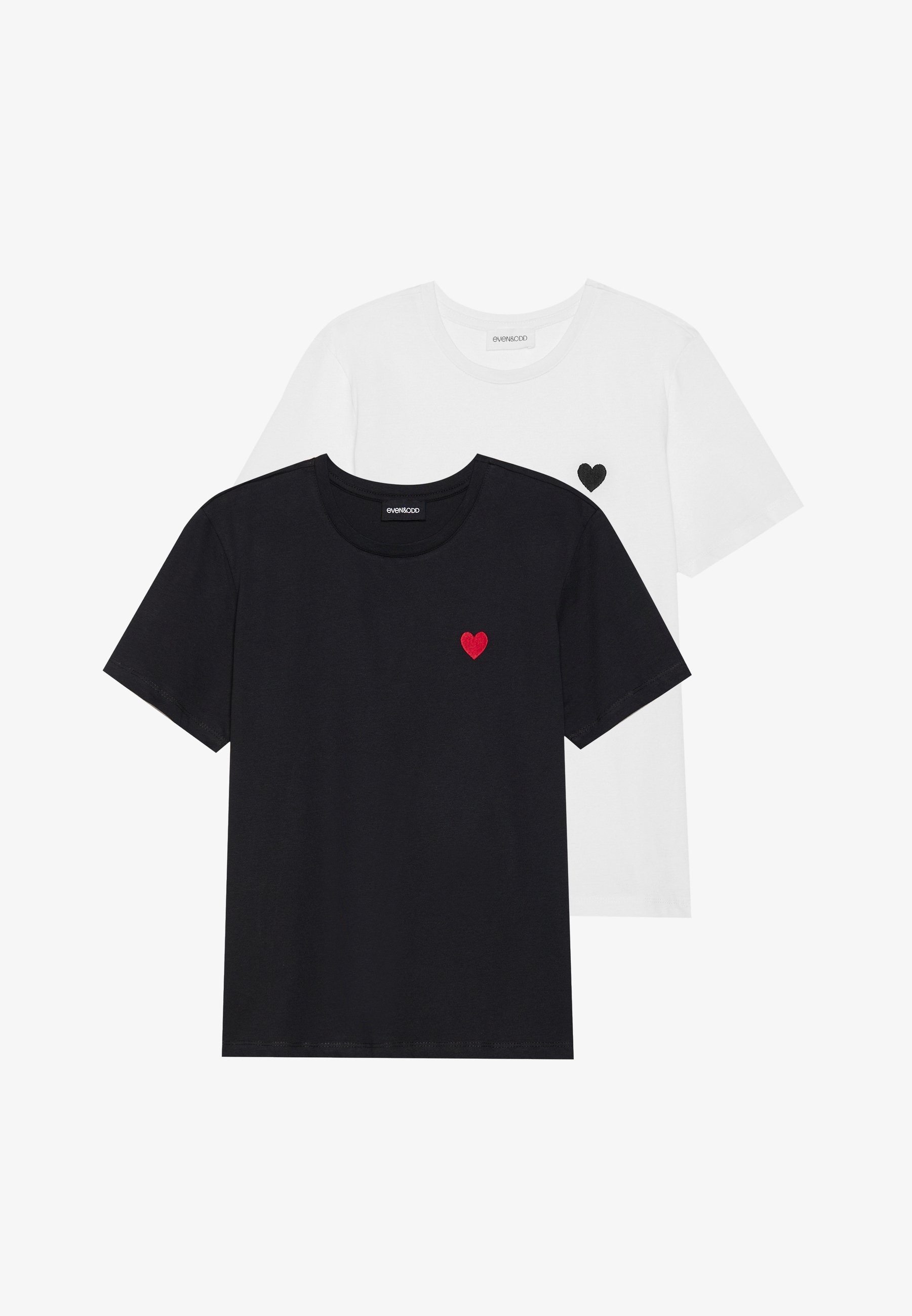 Even&Odd 2er-Pack – Bedrucktes T-Shirt – weiß/schwarz