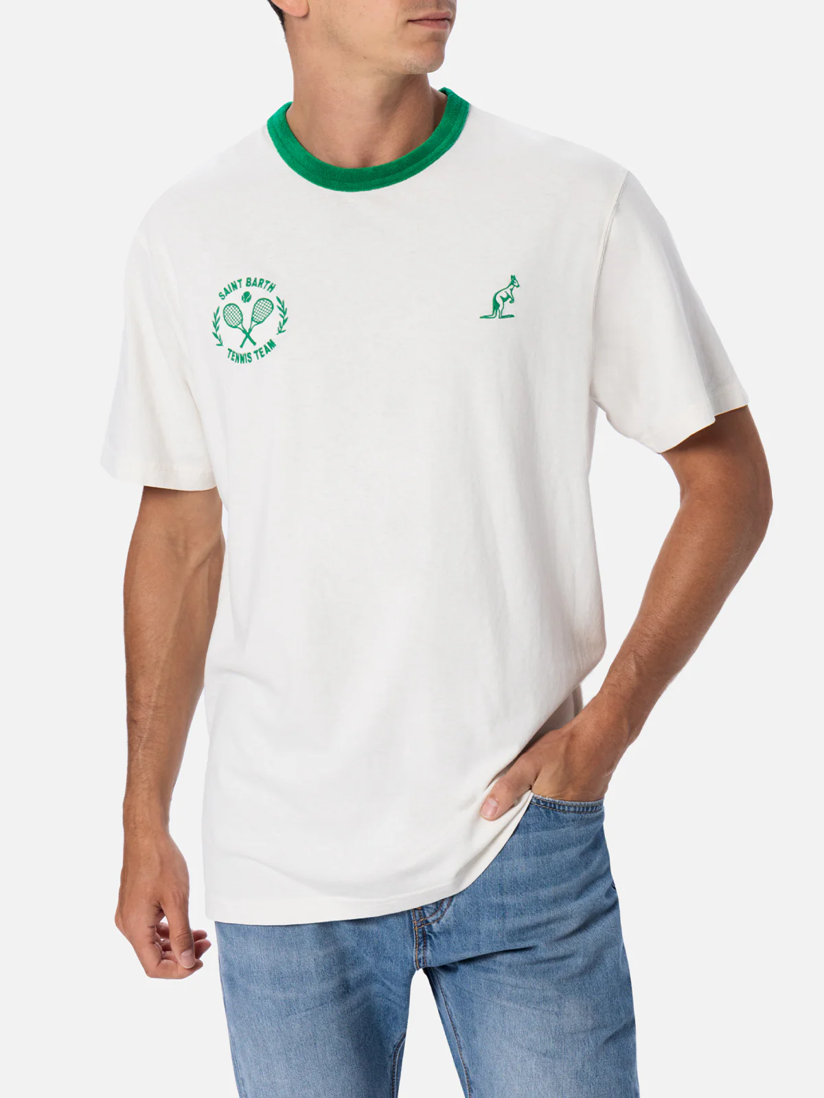 T-shirt da uomo bianca in cotone Dover con ricamo Australian | AUSTRAL