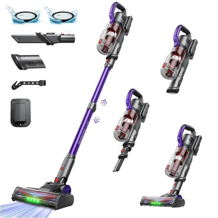 Aspirateur Balai sans Fil Erabros EV3-500W/60Kpa-60Min-Commande du pouce-Auto-Portant-Batterie Amovible-Anti-Emmêlement