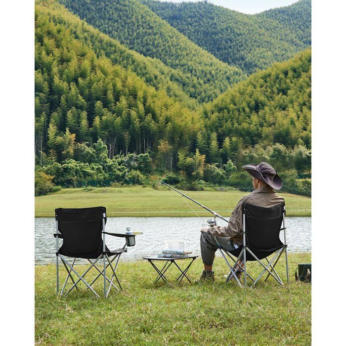 Juego de 2 sillas plegables de camping SONGMICS - con reposabrazos y portavasos - Estructura estable - Capacidad de carga de 120 kg - Negras