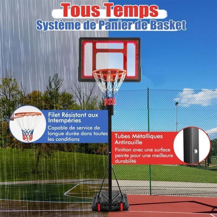 Aro de baloncesto independiente COSTWAY, altura ajustable de 105 a 260 cm, tablero de 82 cm, 2 ruedas, base rellenable con agua de 35 L, para exteriores.