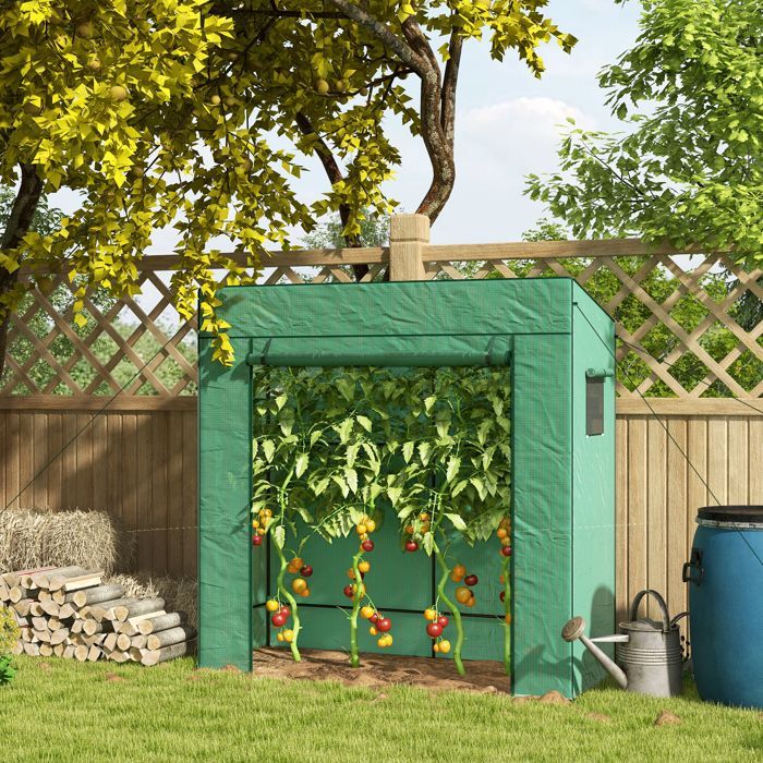 Tuinkas - Outsunny - balkonkas met versterkte hoes van 140 g/m², deur met ritssluiting, 2 ramen - staal - 196x77x197cm - groen