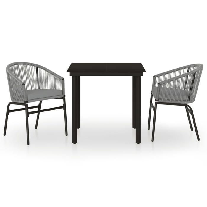 Conjunto de comedor de jardín - BURKE - 3 piezas - Gris - Mesa 80x80x74 cm - Silla 58x58x78 cm - Ratán sintético PVC