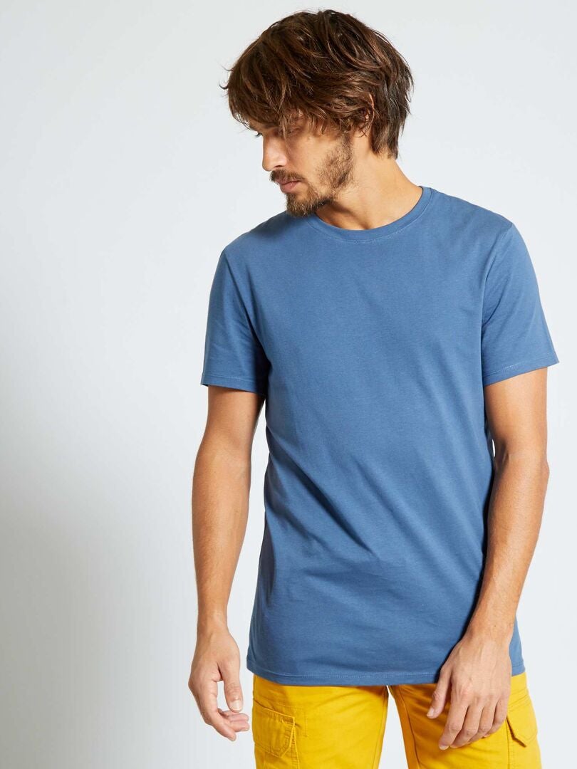 Camiseta de malha lisa com corte reto - AZUL