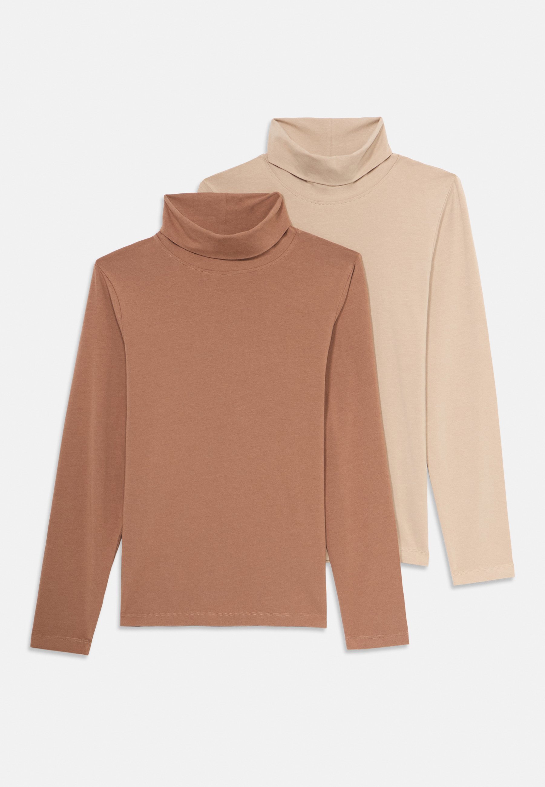 Friboo CONFEZIONE DA 2 TOP A MANICHE LUNGHE CON COLLO ALTO UNISEX - Top a maniche lunghe - marrone chiaro/beige
