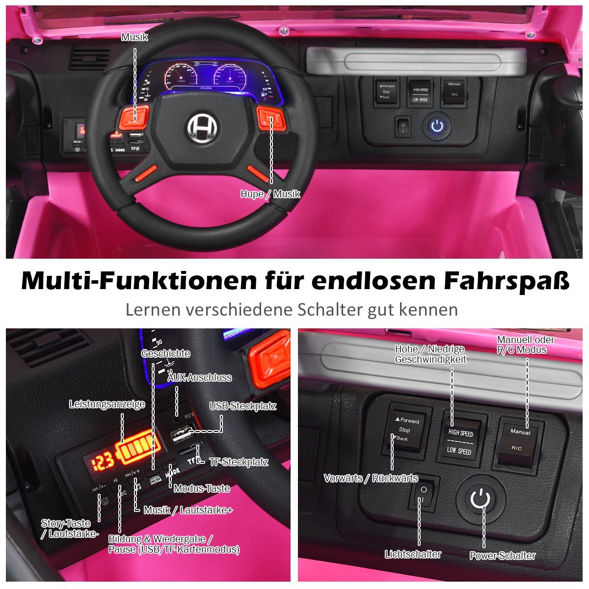 Elbil Jeep 2-sitsig med 3 hastigheter, rosa