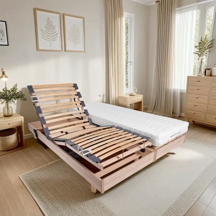 Set relax: materasso + basi letto elettriche 2x90x200 - Schiuma - Rigido - TALCA Made in France