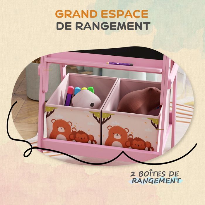 Tableau enfant - AIYAPLAY - 2 en 1 double face tableau noir et blanc - avec 2 boîtes de rangement - pour enfants 3 - 8 ans - rose