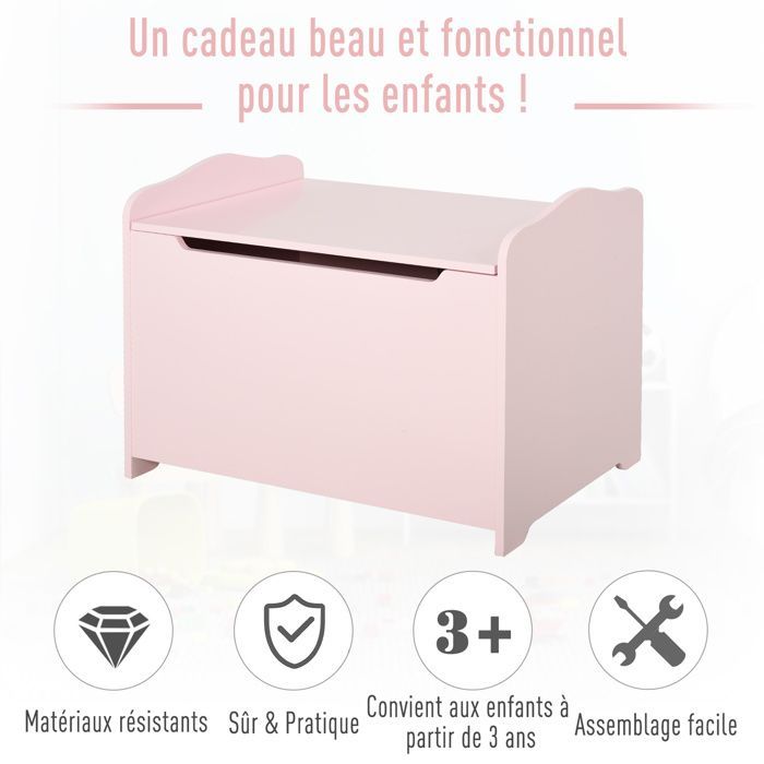 Coffres à jouets - HOMCOM - boîte à jouets malle rangement enfant vérin pneumatique - MDF - 60x40x48cm - rose