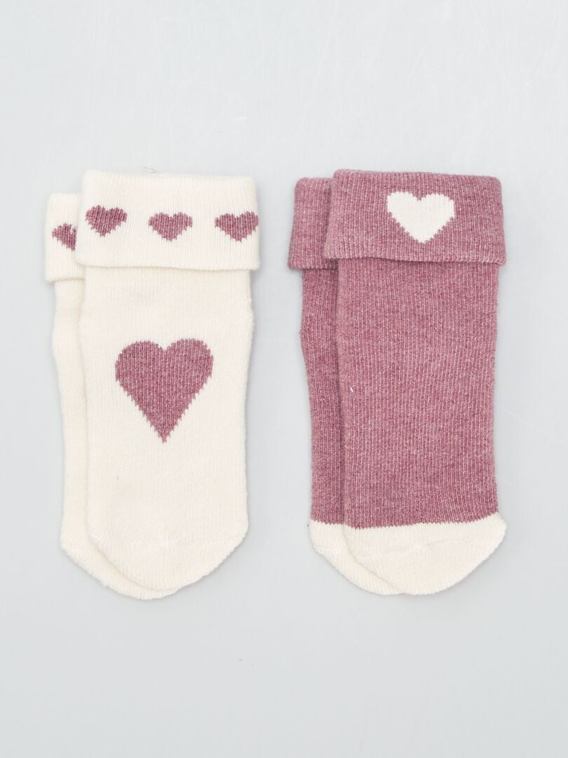 Juego de 2 pares de calcetines - Beige/Rosa