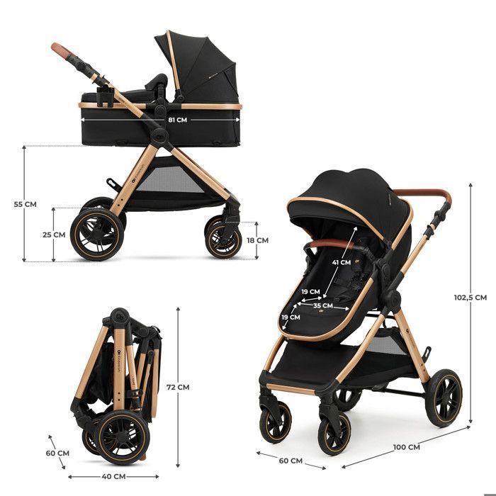 Kinderkraft ESME PRO 3-in-1 reissysteem, inclusief MINK PRO 2 i-Size autostoeltje, lekbestendige TPE-wielen, compact op te vouwen, zwart