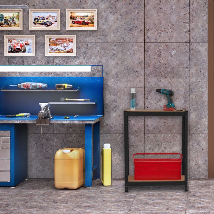 Relaxdays Schwerlastregal, H x B x T: 180 x 70 x 45 cm, bis 500 kg, Stahl & MDF, 5 Ebenen, Garage, Aufbewahrung, Schwarz