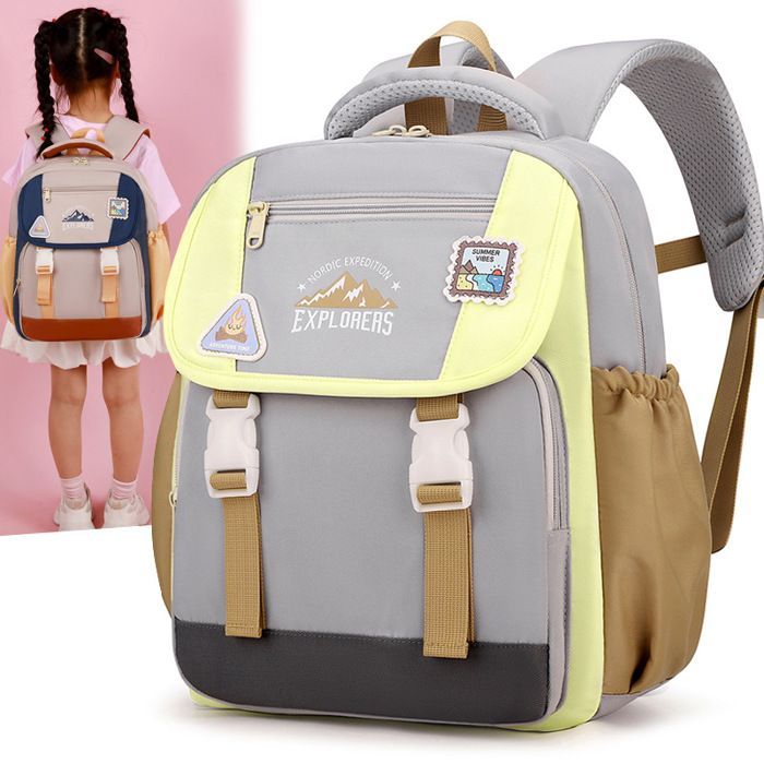 Mochila infantil de nylon para jardim de infância - 28x12x34cm - Mochila escolar leve para meninos e meninas - Marrom