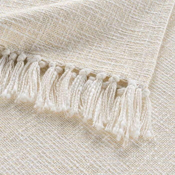 Plaid Ziggy 125x150 cm Ivoire – Coton, Polyester & Fils Métallisés, Franges