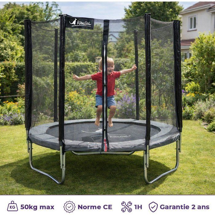 KANGUI Trampoline - GREY Ø 180-183 cm - Child - Safety Net - CE & NF EN 71-14 Certified