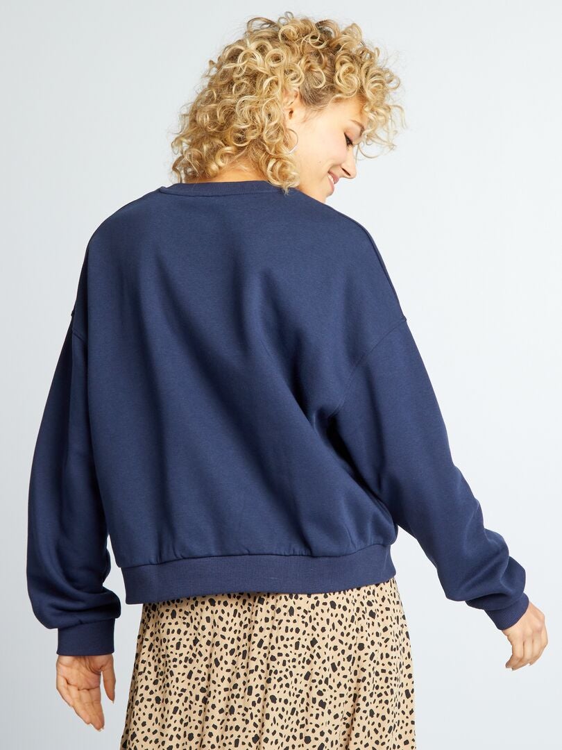 Bedrukte fleece sweater - Marineblauw