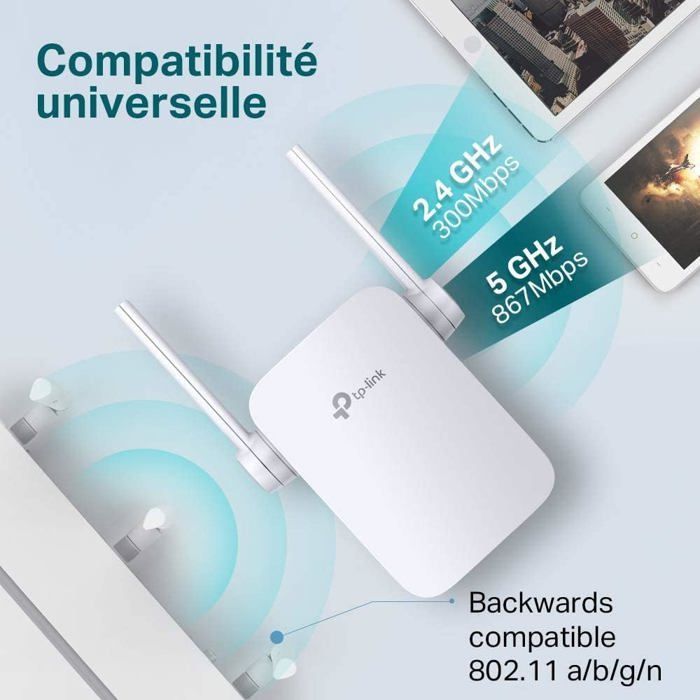 Répéteur WiFi RE305 Amplificateur WiFi AC1200,WiFi Extender jusqu'à 120㎡,répéteur wifi puissant avec un port Ethernet,Compatible