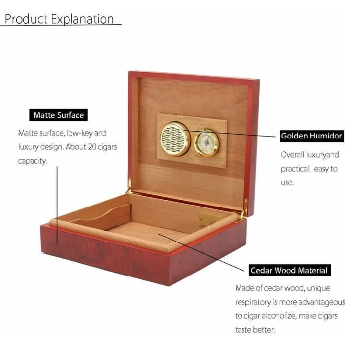 Zigarrenhumidor aus braunem Zedernholz mit Hygrometer