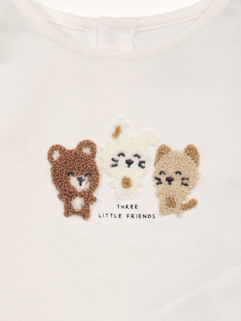 Bouclé T-shirt met lange mouwen en print - WIT