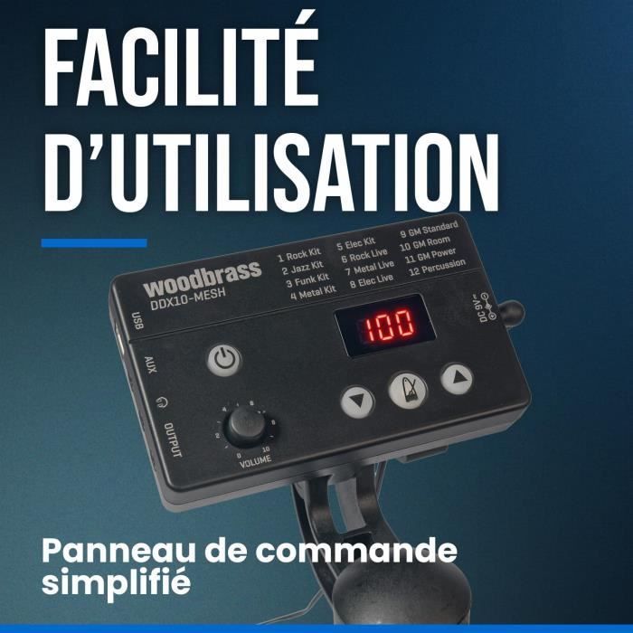 Batterie électronique - Woodbrass - DDX10-MESH - Pads en peaux maillées - Kit complet - Idéale pour tous niveaux