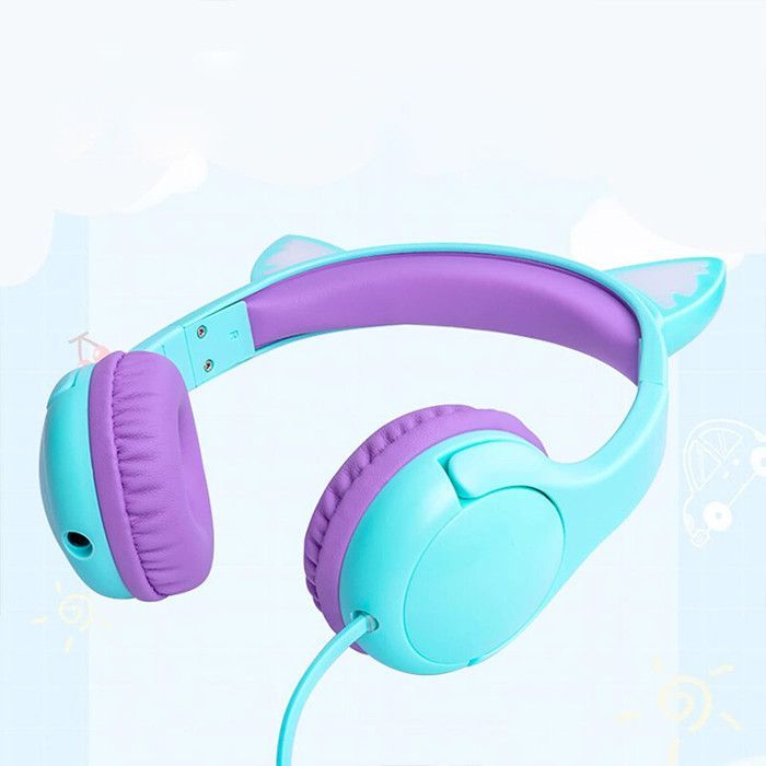 SHARPHY Casque pour enfants écouteurs pour fille pliable lumineux vert violet haute qualité mode cadeau oreilles de chat