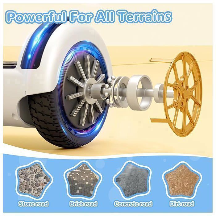 Hoverboard, monopattino elettrico autobilanciante da 6,5 pollici con Bluetooth, ruote e luci a LED per bambini e adulti.