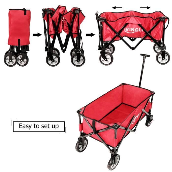 Carrito plegable, carrito plegable para camping, 4 ruedas, rojo, 90 x 48 cm