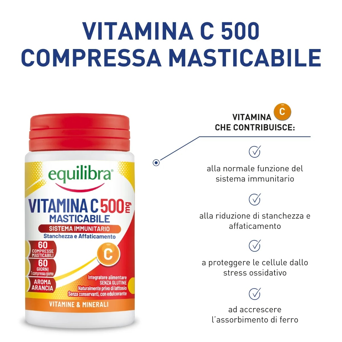 EQUILIBRA Equilibra C-vitamiin 500 mg 60 närimistabletti Immuunsüsteemi toidulisand