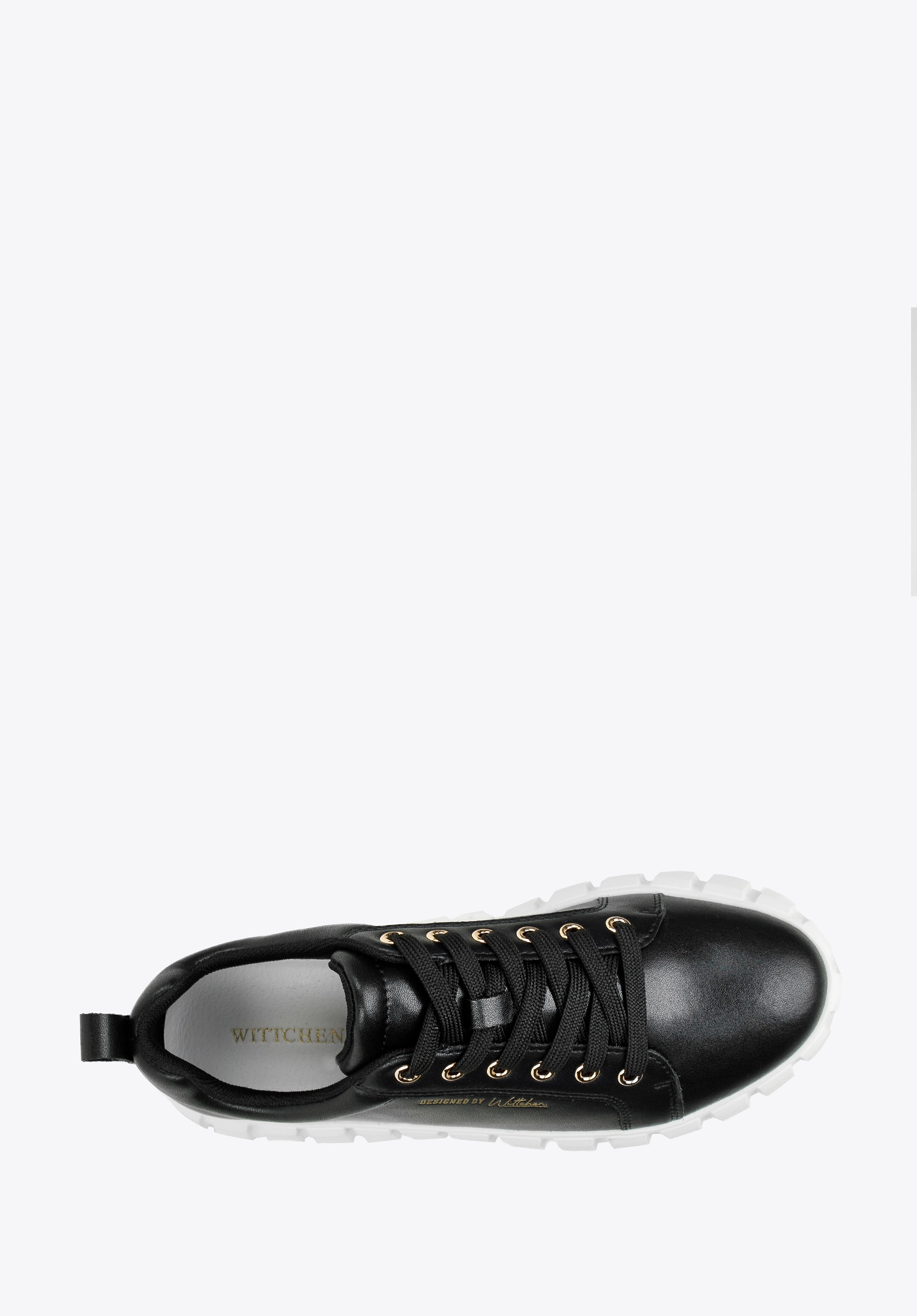 Damskie sneakersy skórzane na grubej platformie czarne