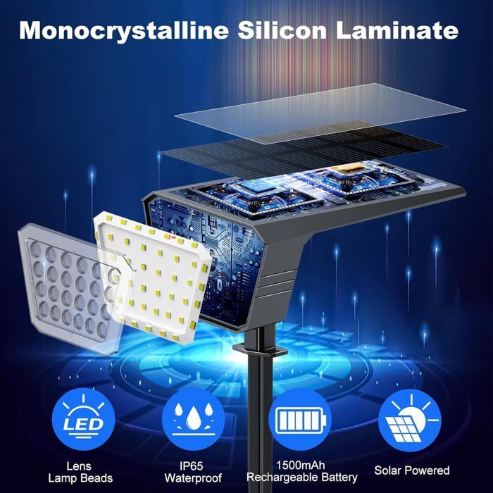 Focos solares para exteriores, 4 unidades, 44 luces LED solares para exteriores con 3 modos de iluminación, lámpara solar para exteriores con clasificación de impermeabilidad IP65.