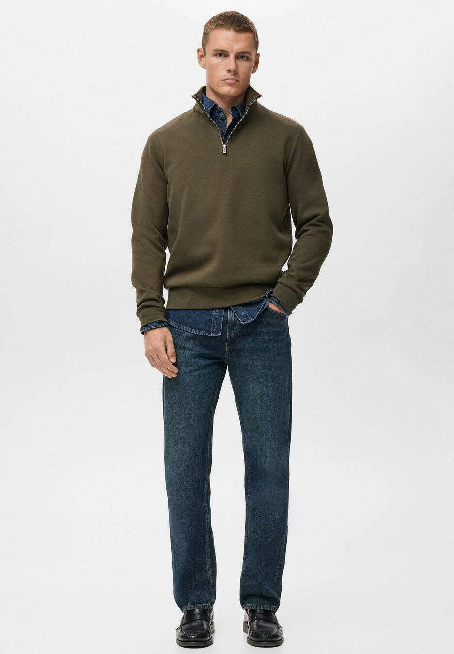 Mango REGULAR-FIT MET RITS - Sweatshirt - olijfgroen