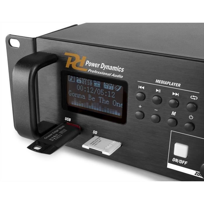 Power Dynamics PDV360MP3 - 100V 4 Zone Mixer Amplifier, 360W, FM/BT/USB/SD/MP3