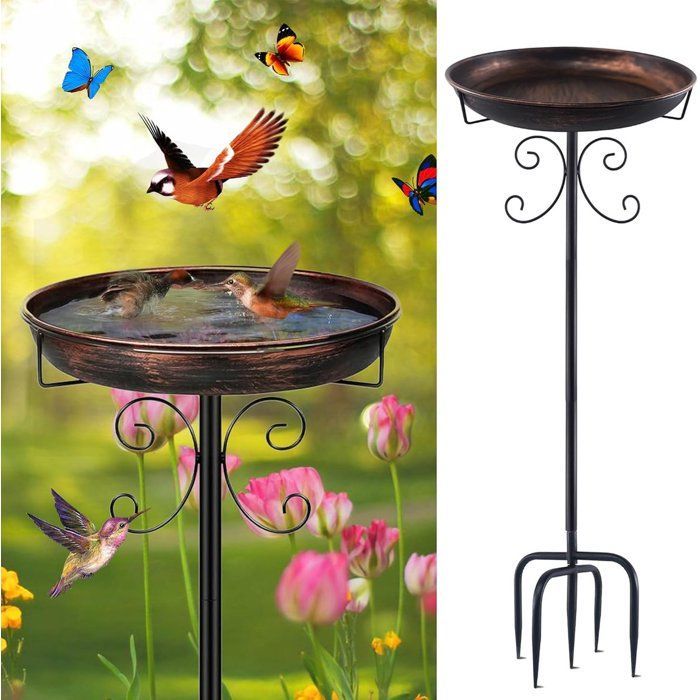 Portable bird bath - pole-mounted birdhouse, easy to assemble and sturdy.