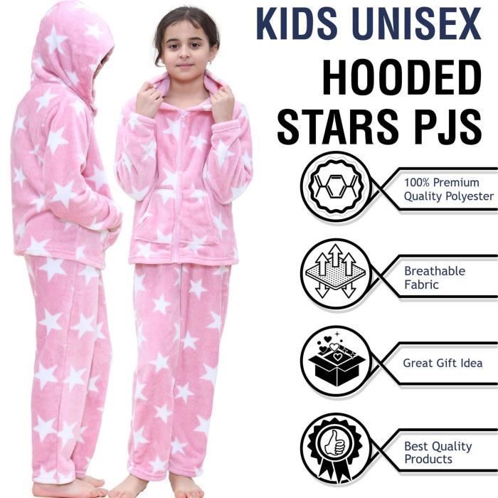 A2Z 4 Kids Star Print Fleece Flannel Zip-Up Hooded Pyjama Outfit Sets for Girls 5-13 Years