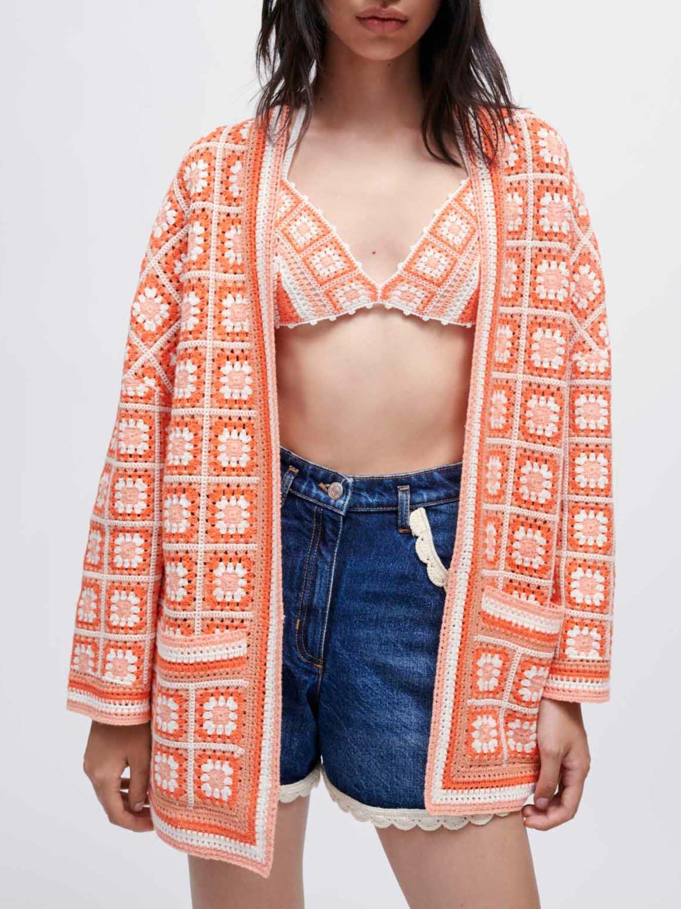 Gehaakt vest met franjes - Oranje