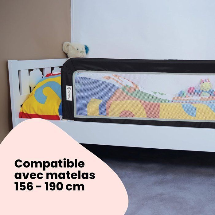 SAFETY 1ST  Portable Bed Rail, Barrière de lit enfant pliable, 18 mois-5 ans, Tissu en maille, Facile à installer et transporter, Au