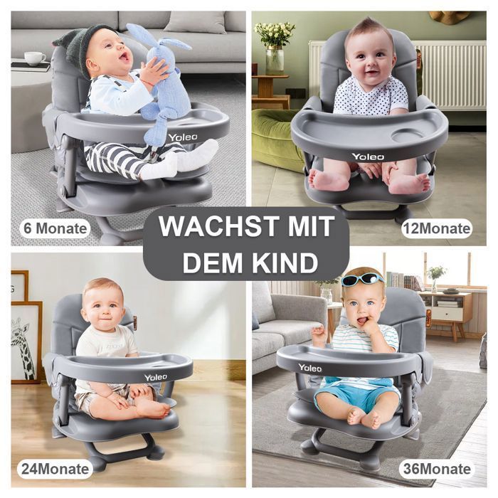 Réhausseur Chaise Enfant Pliable, Chaise Bébé Portable, Bébé Chaise repas en Hauteur Réglable, Plateau Amovible, 6 mois à 3 ans