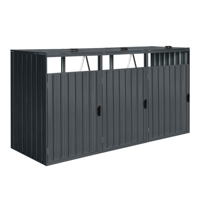 Cache Poubelle Métallique - AXI - Owen - Anthracite - 3 conteneurs - Résistant aux intempéries
