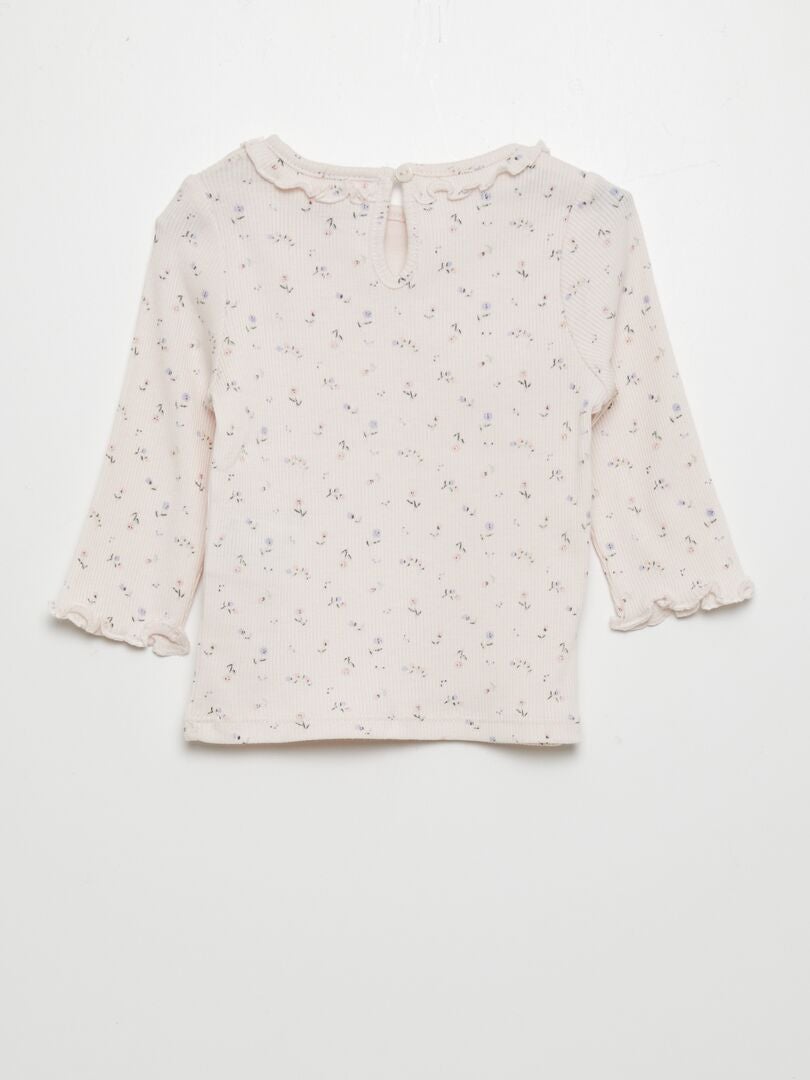 Camiseta de punto acanalado con cuello de volantes - ROSA