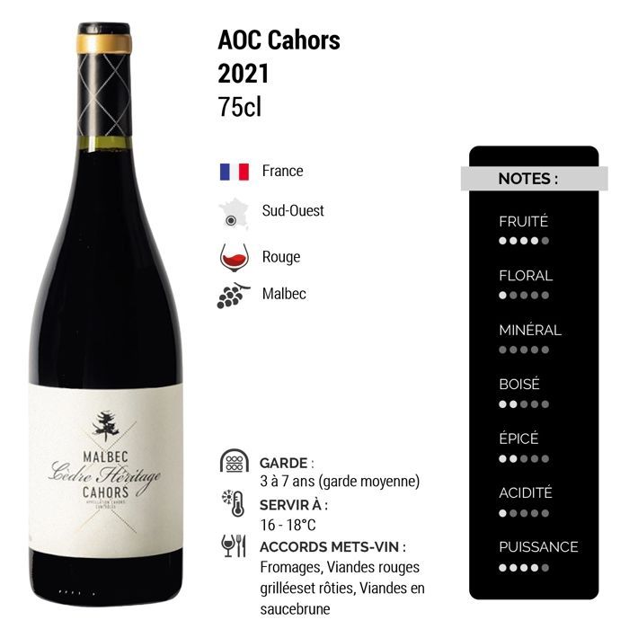 Château du Cèdre Cahors Cèdre Héritage 2021 - Vin Rouge du Sud-Ouest (6x75cl)