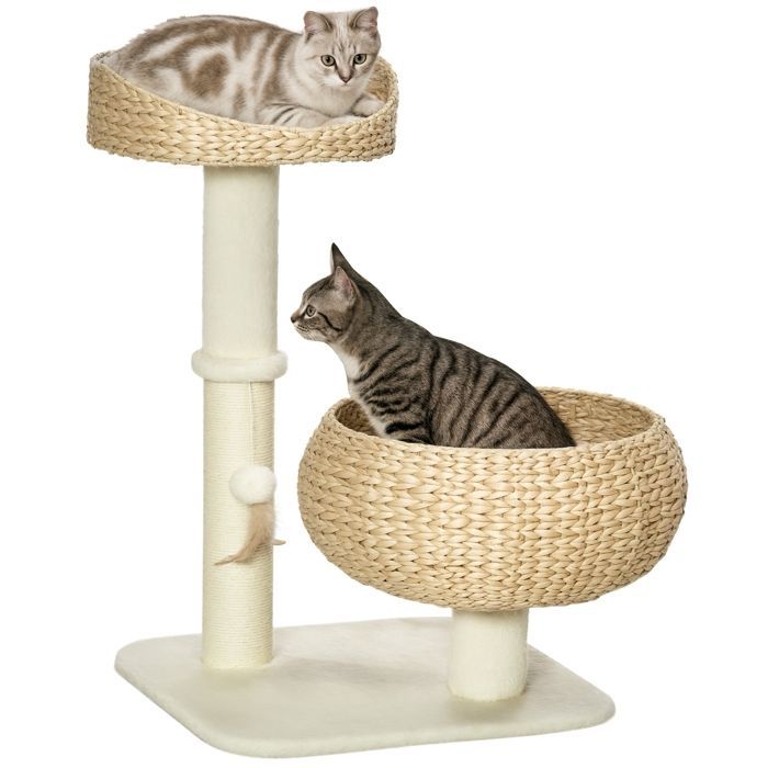Cat tree - PawHut - 2-level scratching post, 72 cm high, sisal post, hide, platform - plush - beige